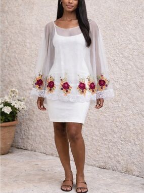 Sheer White Floral Embroidered cover-up